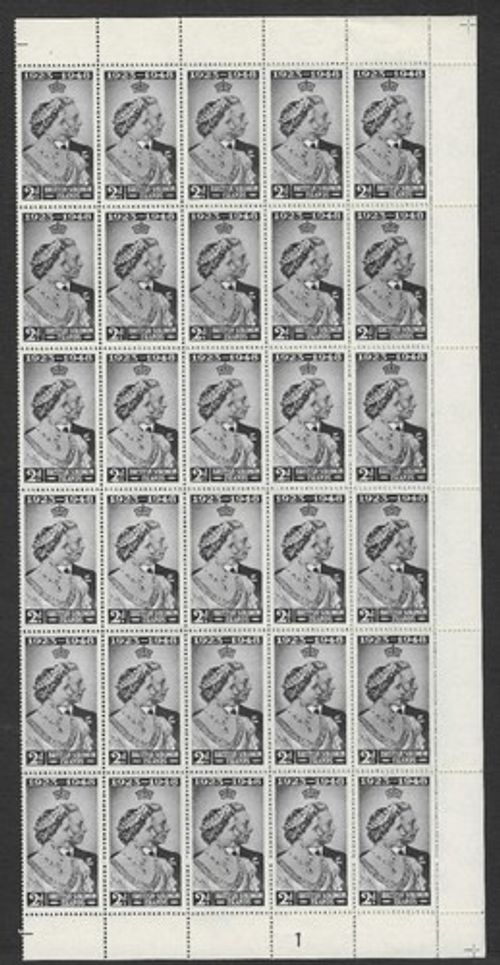 British Solomon Islands 1948 2d RSW Full Sheet with 'Handkerchief' Flaw SG75a