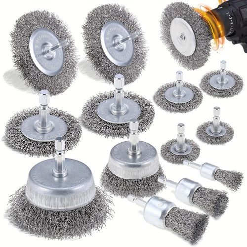 13Pcs Rotary Brass Wire Cleaning Wheel Cup Brush Drill Attachment Bit Set Tool