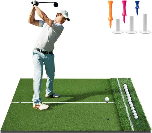 Golf Hitting Mat 5x4 ft with Ball Tray Dual Turf Swing Driving Training Practice — image 7