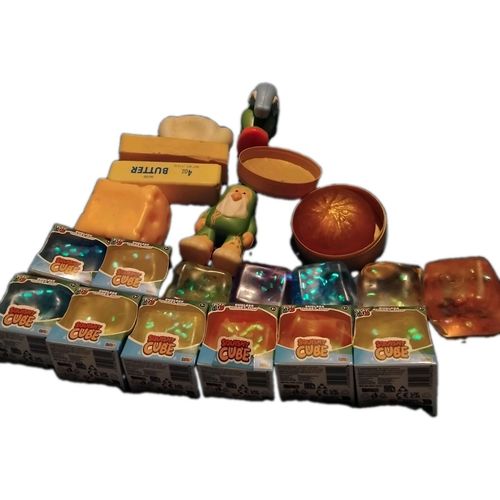 Mixed Toy Lot: Squishy Cube Box Toys, Small Figures, Play Food Accessories — image 3