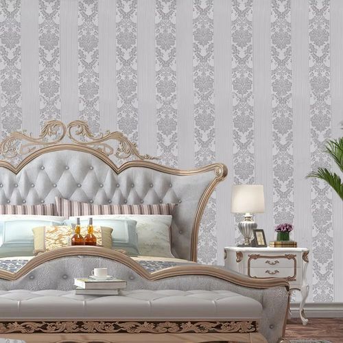 Silver Grey Damask Glitter Wallpaper Embossed Textured Non-Woven Wall Decor Roll — image 7