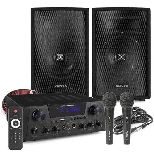 Home Karaoke System with Speakers, AV430B Amplifier and Wired Microphones