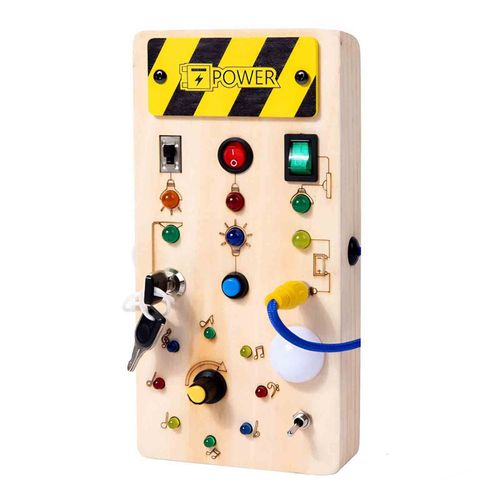 Montessori Busy Board Sensory Travel Activity Toys Wooden With LED Light Switch — image 8