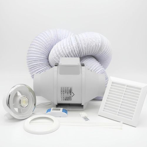 AirTech Powerful Inline Bathroom Shower Fan Kit 100mm with Timer & 3W LED Light — image 1