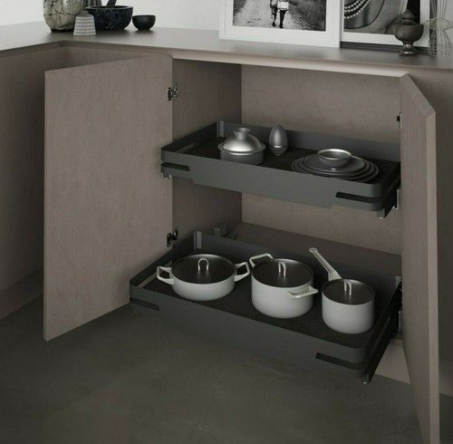900mm Pull Out Kitchen Storage Basket | Grey | Soft Close | Larder Organiser