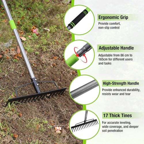 WORKPRO 165cm Garden rake,Adjustable Handle,Loosen Soil,Gather Leaf,Level Lawn — image 3