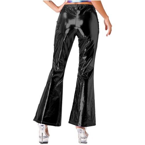 UK Women Shiny Metallic Disco Dance Pants Bell Bottom Flared Trousers Party Club