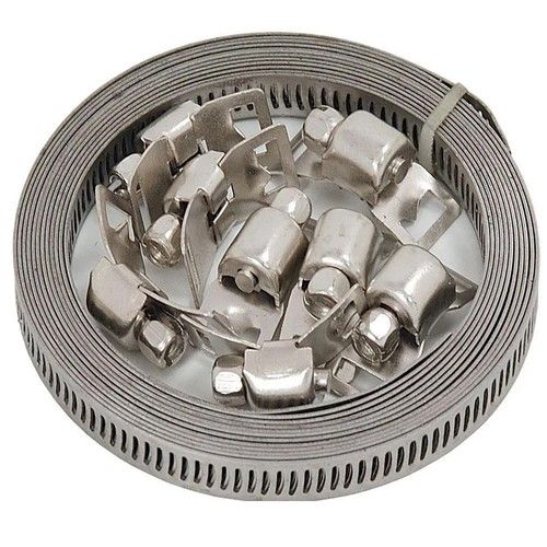 Stainless Steel Hose Clamp Set 3m-8mm Long + 8 Clips any Size Jubilee Clamps 9pc