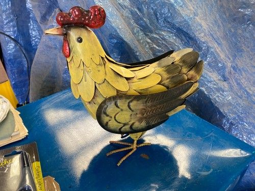 Yellow Metal Chicken Figurine Ornament - Stands 28 cm high