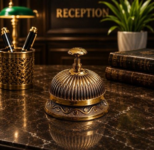 Antique Style Brass Gold Service Bell Ornate Decorative Reception Counter Bell