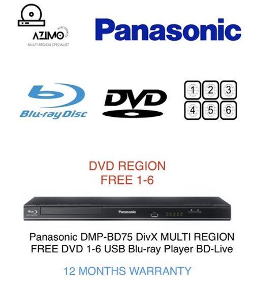 Panasonic DMP-BD75 Multi Region DVD 1-6 USB DivX Blu-ray Player WARRANTY