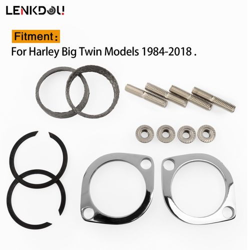 For Harley Big Twin Exhaust Flange Install Kit Pair Flanges Gaskets Nuts Washers — image 2