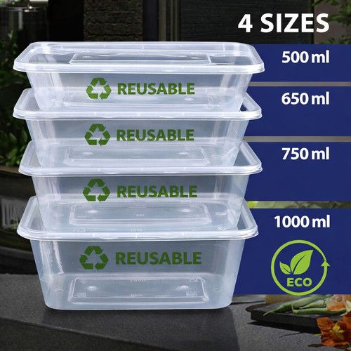 Plastic Food Containers with Lids Takeaway Microwave Reusable Storage Boxes