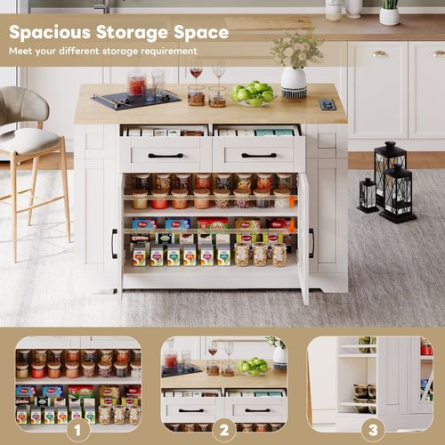 Kitchen Island, Storage Cupboard with Drop Leaf Countertop & Side Racks, White — image 6