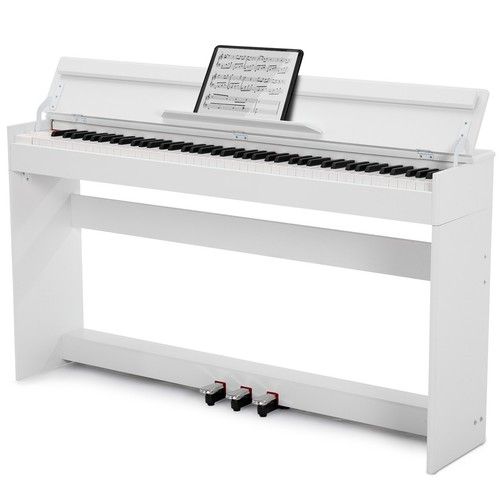 ♬Mustar Upright Digital Piano 88 Semi Weighted Keyboard Pedal Wooden Stand White