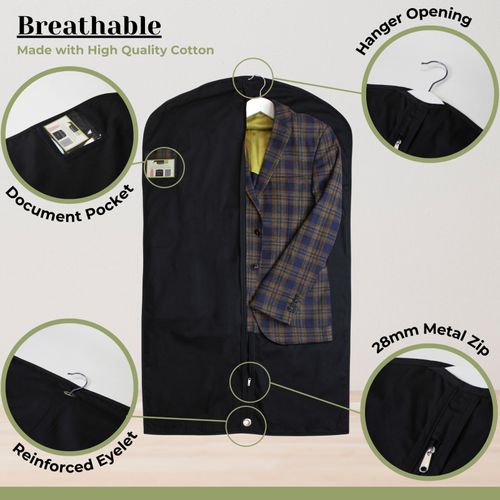 Hoesh Men Breathable Cotton Twill Travel Suit Clothes Carrier Cover Garment Bags — image 3