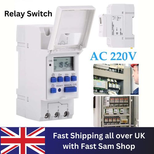 Programmable Digital LCD Time Relay Switch DIN Rail Control Timer (220V 15A) UK — image 1