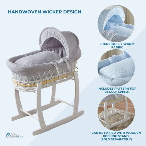Baby Moses Basket With Stand - Pink Waffle / Grey Wicker | Mattress And Bedding — image 4
