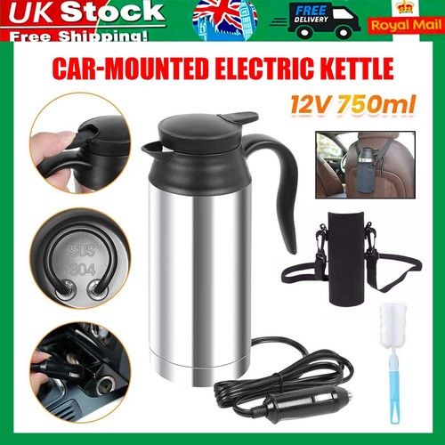 750ml 12V Electric Kettle Stainless Steel Car Kettle Boiler Cigarette Lighter UK