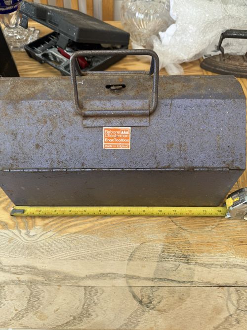 Vintage Rabone Chesterman Enox Metal Tool Box Blue Hammerite Made In England 14” — image 3