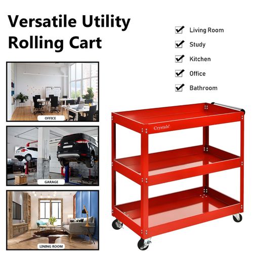 Tool Storage Heavy Duty Garage Trolley Workshop 3 Tier Wheel Cart DIY Red UK — image 4
