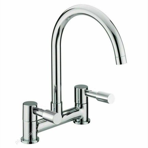 Modern Dual Lever Chrome Kitchen Sink Mixer Taps 2 Hole Deck Mounted Tap Faucet