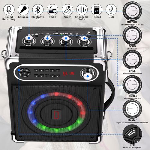 Karaoke Machine with 2 Wireless Microphones,Portable Bluetooth 5.1 Speaker Light — image 2