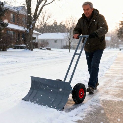 Heavy Duty Metal Snow Removal Snow Shovel With Wheels Efficient Snow Plow, Grey
