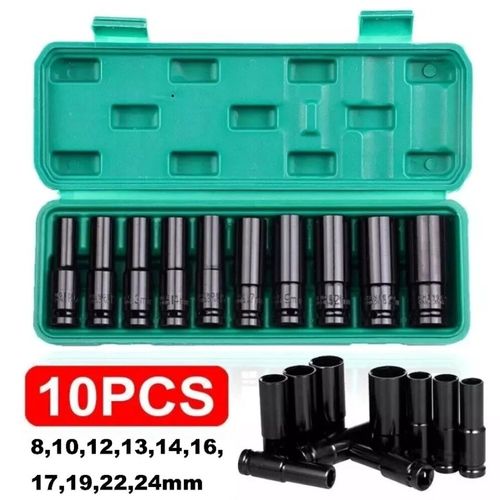 Thin Wall Long Reach Deep Impact Socket Set 1/2" Drive - 10PCS Metric 8-24mm — image 1