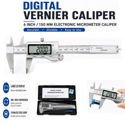 Digital Vernier Caliper Micrometer Gauge 6" 150mm Steel Accurate Measuring Tool