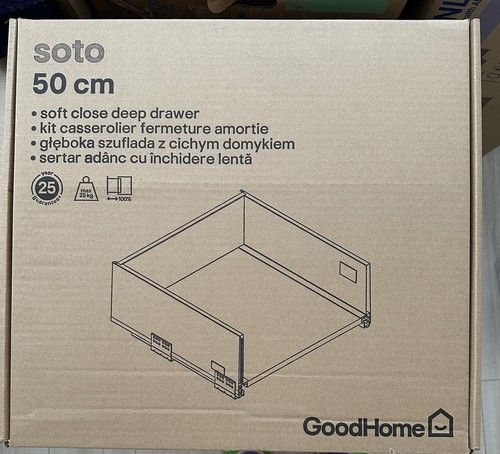 Essentials Drawer Box Deep Bi Material Matt Grey Soft Close Slimline Sides 500mm