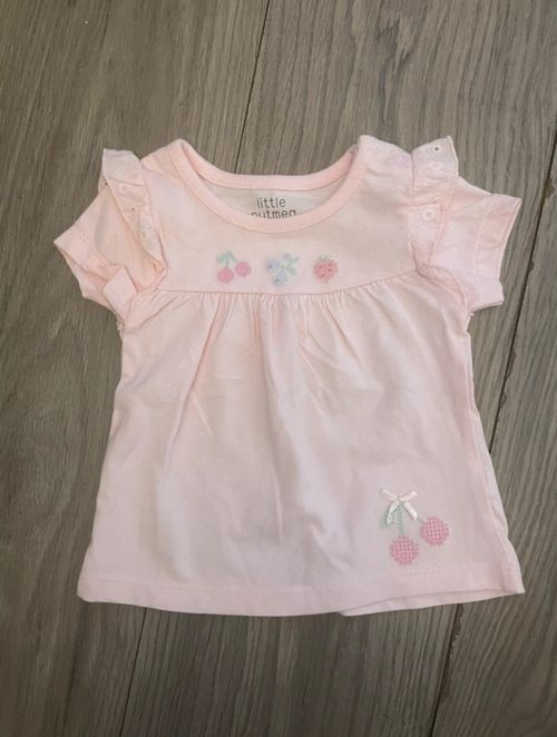 Nutmeg Girls T-Shirt Bundle 0-3 Months Cotton Ruffle Snap Pink Peach White — image 4