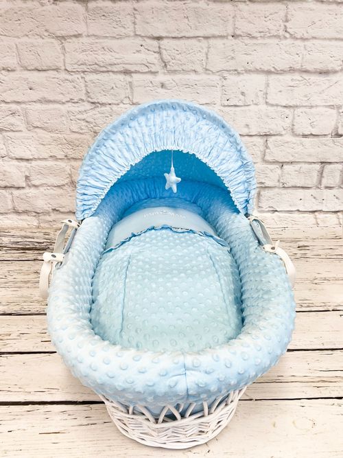 3 Piece bedding set Wicker Moses Basket baby Nursery - Blue Dimple — image 7