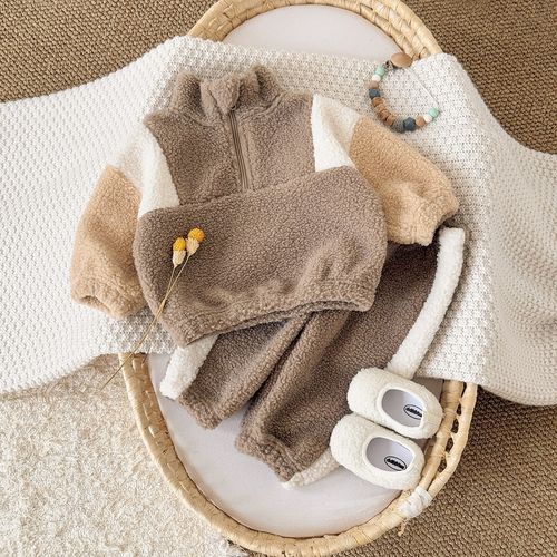 Winter Boys and Girls Color-block Thickened Lamb Velvet Suit Two-piece Outfit — image 4