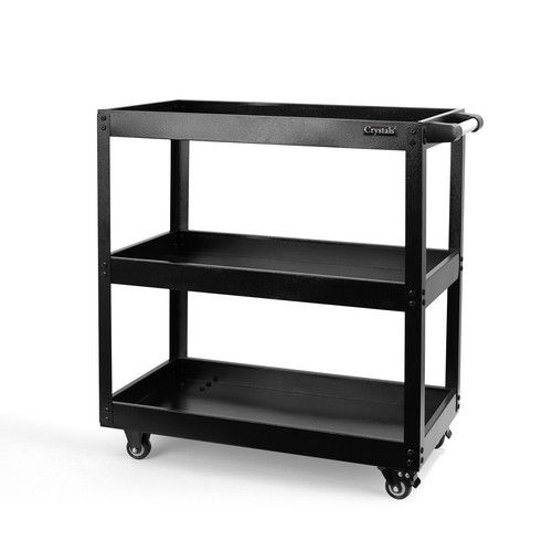 Tool Storage Heavy Duty Garage Trolley Workshop 3 Tier Wheel Cart DIY Black UK
