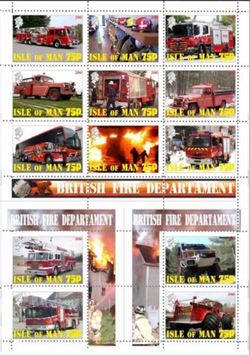 Stamp sheet+blocks Isle of Man 2010 British Fire Department Firefighters #10