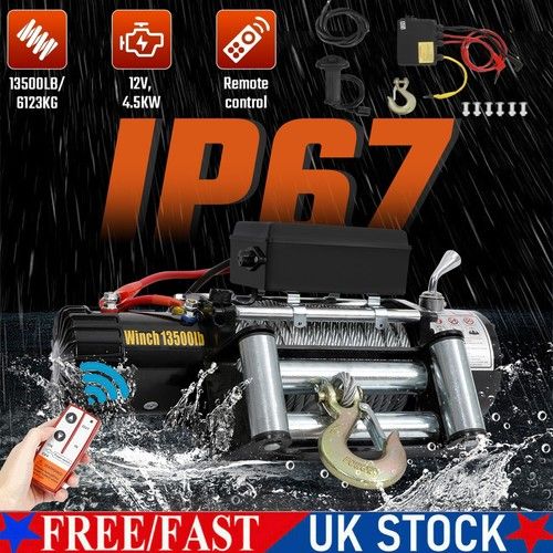 Electric Winch 12v 13500lb Steel Wireless Remote & Handheld Controller Workshop