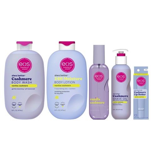 eos Vanilla Cashmere Skin Care Set - Body Lotion, Body Wash, Body Mist, Shave
