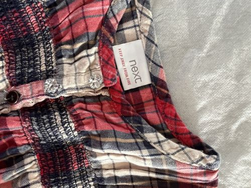 NEXT Girls Long Sleeve Tartan Check Smocked Dress Red Navy 2-3 Years Winter — image 5