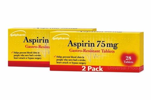 2 Pack Aspirn 75mg GASTRO-RESISTANT PAIN RELIEF ENTERIC COATED - MAX PURCHASE 1