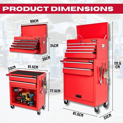 Excel Roller Tool Chest Cabinet 8 Drawers Storage Toolbox Cabinet Mechanics Red — image 4