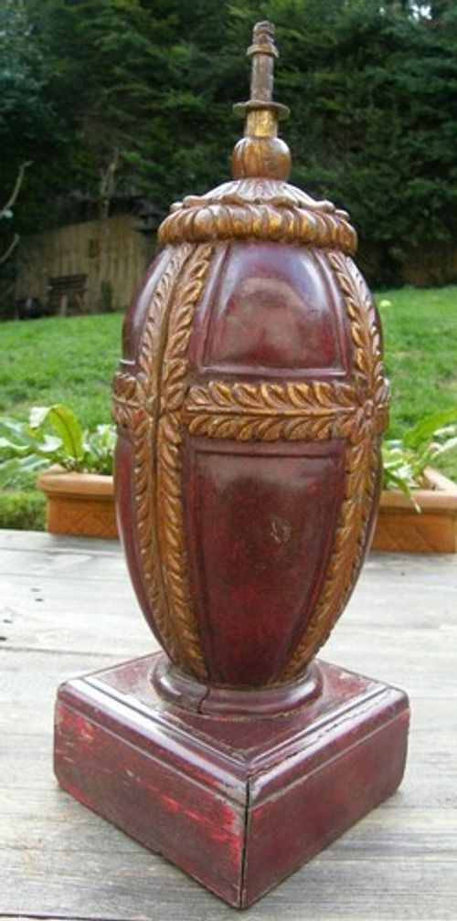 LARGE RECLAIMED COUNTRY HOUSE CARVED LAMP BASE STAIR NEWEL POST CAP FINIAL  