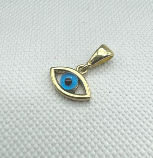 Solid 9ct Yellow Gold 10mm Blue Evil Eye Charm Pendant Only 375 STAMP Brand NEW — image 3