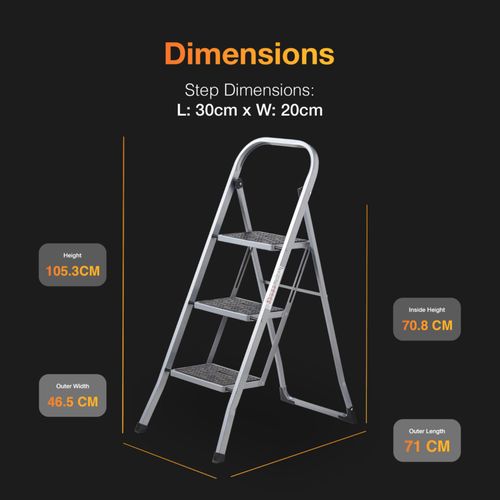 MasterWorks Step Ladder - 2/3/4 Heavy Duty Folding Steel Ladders, Anti-slip, DIY — image 2