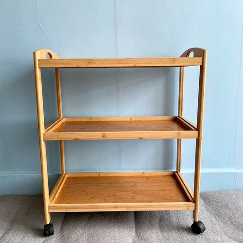 Bamboo 3 Tier Kitchen Storage Rack Tea Serving Trolley Island Cart With Wheels