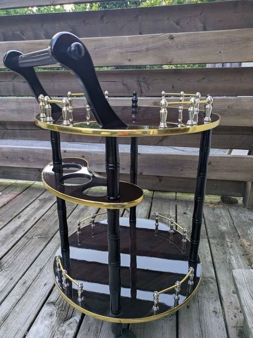 Vintage Black & Gold 2-Tier Rolling Bar Cart Tea Trolley Serving Cart — image 4