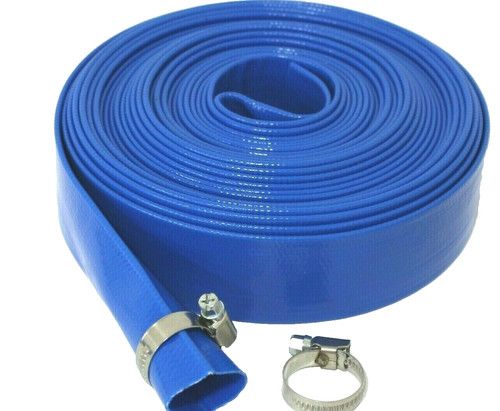 BLUE  LAYFLAT HOSE WATER PUMP SUBMERSIBLE PUMP HOSE INC 2 HOSE CLAMP 10M x 25mm 