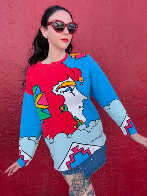Vtg 80s Peter Max Neomax Colorful Psychedelic New Atlantis Novelty Sweater — image 1