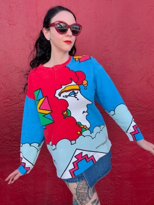 Vtg 80s Peter Max Neomax Colorful Psychedelic New Atlantis Novelty Sweater