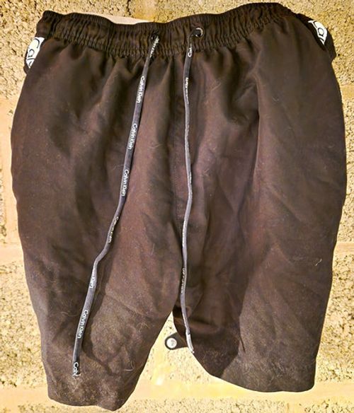 Calvin Klein Men's Black Logo Board Shorts Swim Bottoms L Drawstring Mesh